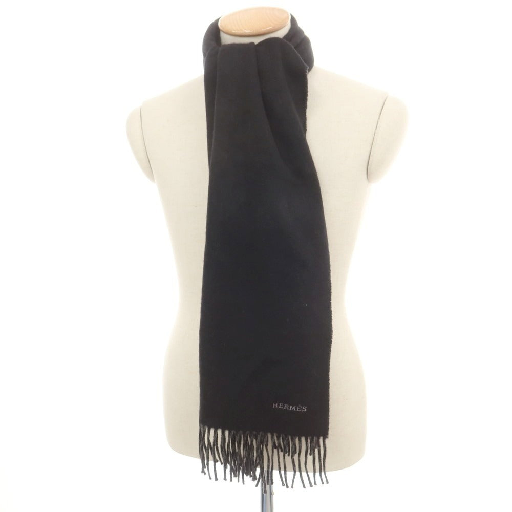 【中古】エルメス HERMES ウール マフラー ブラックxグレー【 状態ランクB 】【 ユニセックス 】