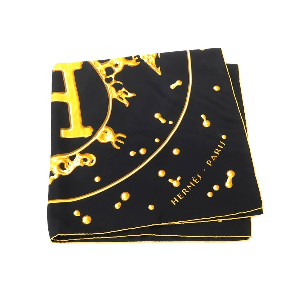 【中古】エルメス HERMES カレ90 VIF ARGENT シルク スカーフ ブラックxイエロー【 状態ランクB 】【 ユニセックス 】