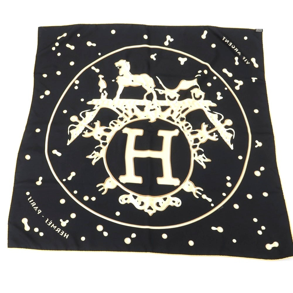 【中古】エルメス HERMES カレ90 VIF ARGENT シルク スカーフ ブラックxイエロー【 状態ランクB 】【 ユニセックス 】