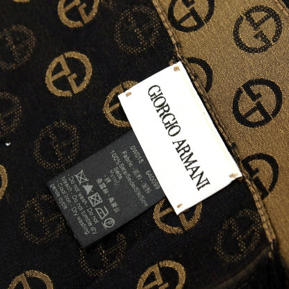 【中古】ジョルジオアルマーニ GIORGIO ARMANI シルク GAロゴ ストール ゴールドxブラック【 状態ランクC 】【 ユニセックス 】
