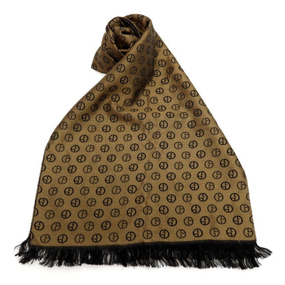 【中古】ジョルジオアルマーニ GIORGIO ARMANI シルク GAロゴ ストール ゴールドxブラック【 状態ランクC 】【 ユニセックス 】