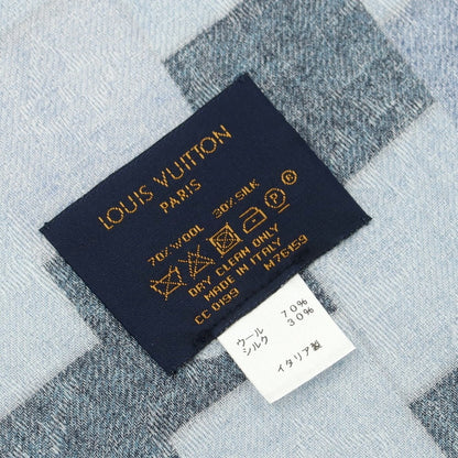 【中古】ルイ ヴィトン LOUIS VUITTON ウールシルク デニム モノグラム パッチワーク プリント ショール ブルー【 状態ランクB 】【 ユニセックス 】