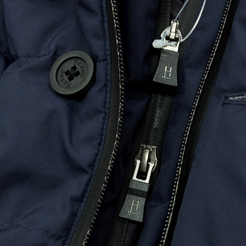 【中古】ヘルノ Herno ポリエステル ダウンコート ネイビー【 50 】【 状態ランクD 】【 メンズ 】