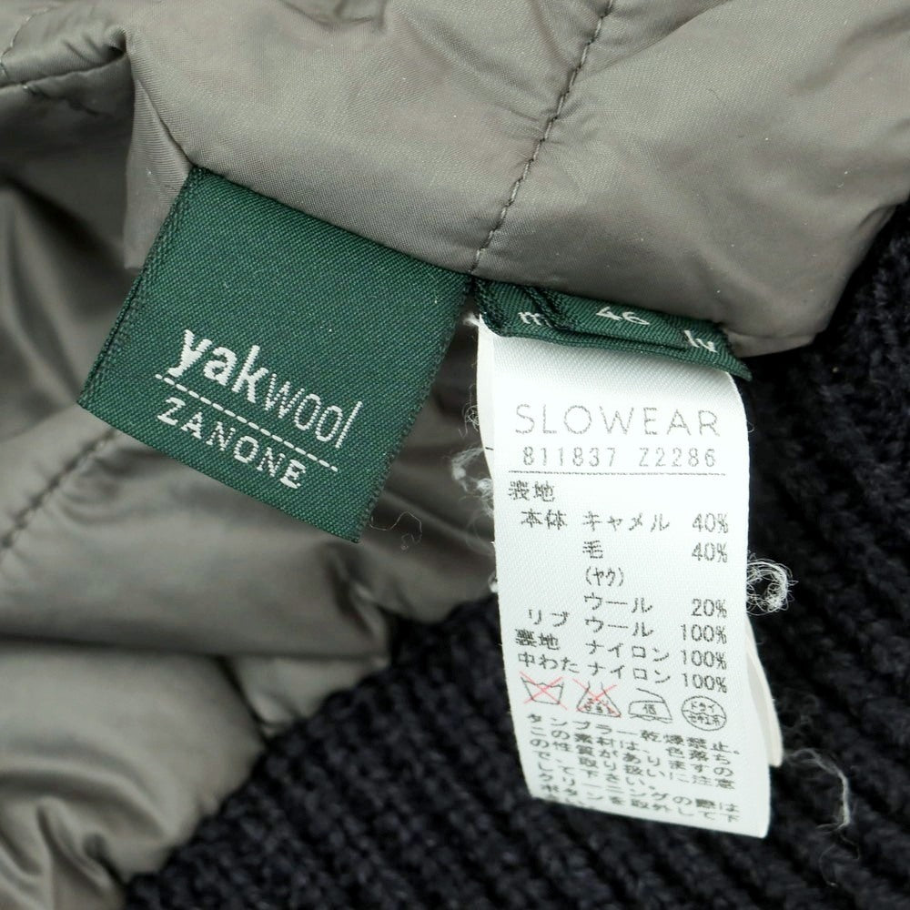 【中古】ザノーネ ZANONE キャメルヤクウール ニット 中綿ブルゾン ベージュxネイビー【 46 】【 状態ランクB 】【 メンズ 】