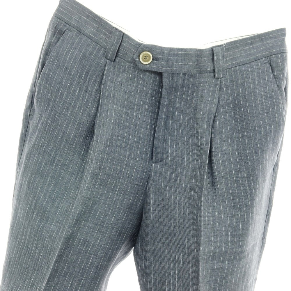 【中古】ブルネロクチネリ Brunello Cucinelli リネン ピンストライプ カジュアルスラックスパンツ グレー【サイズ48】【 状態ランクB 】【 メンズ 】
