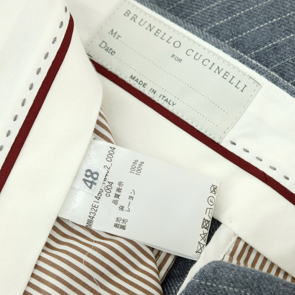 【中古】ブルネロクチネリ Brunello Cucinelli リネン ピンストライプ カジュアルスラックスパンツ グレー【サイズ48】【 状態ランクB 】【 メンズ 】