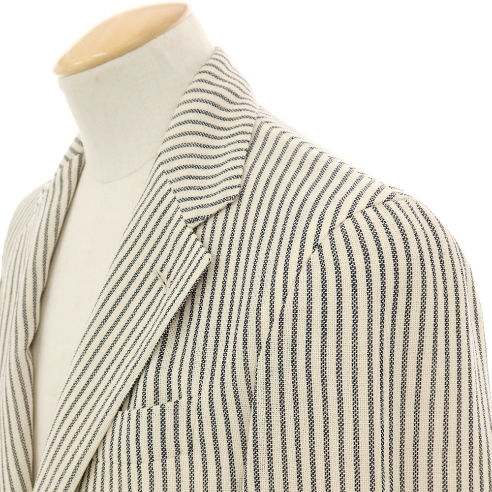 【中古】エルネスト ernesto GFB ウール ストライプ カジュアルジャケット アイボリーxグレー【サイズ44】【 状態ランクB 】【 メンズ 】