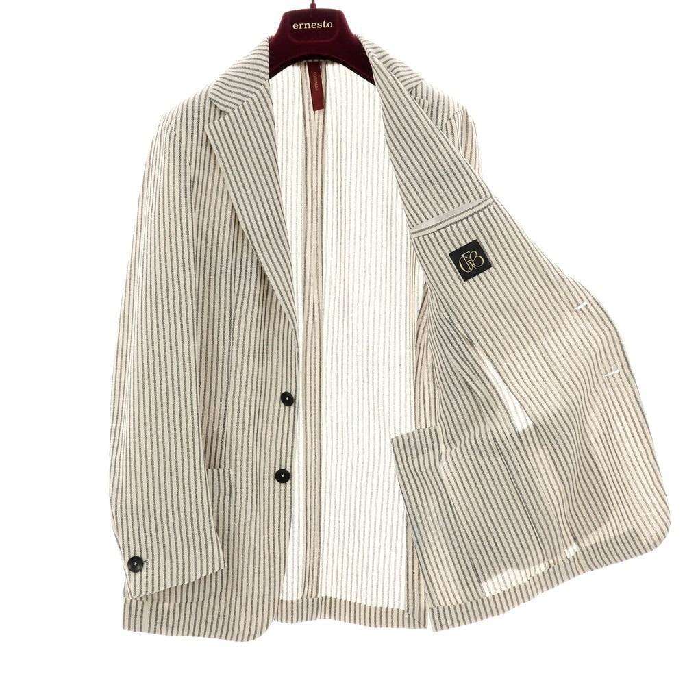 【中古】エルネスト ernesto GFB ウール ストライプ カジュアルジャケット アイボリーxグレー【 サイズ44 】【 状態ランクB 】【 メンズ 】 [CPD]