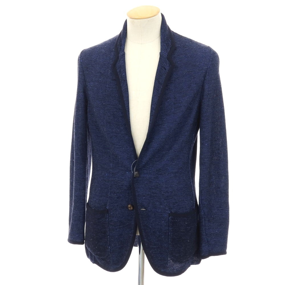 【中古】ラルディーニ LARDINI コットンリネン 2B ニットジャケット ネイビー【サイズXS】【 状態ランクB 】【 メンズ 】