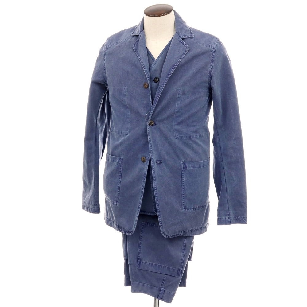 【中古】プライベートホワイト Private White V.C. スリーピース コットン セットアップ スモークブルー【サイズ上3/下34/ジレ4】【 状態ランクB 】【 メンズ 】