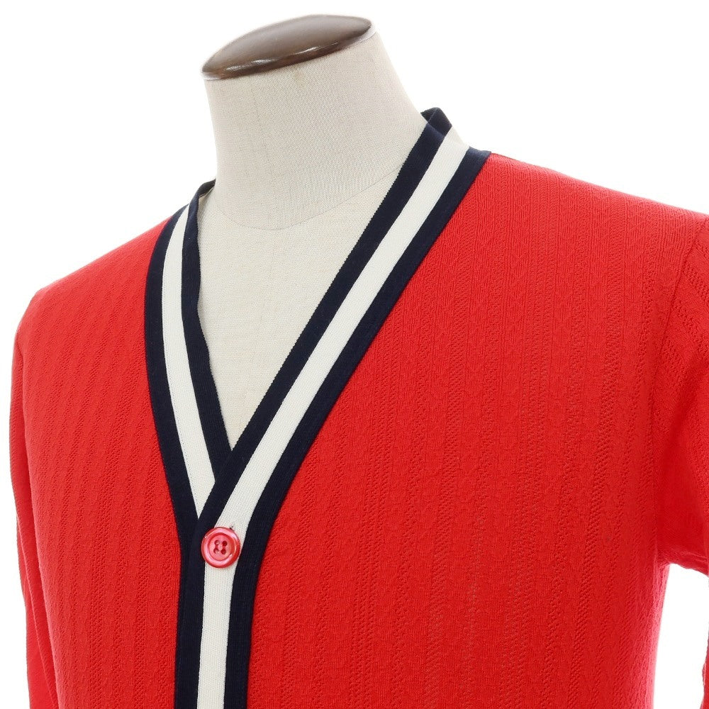 【中古】ルトロワ Letroyes コットン チルデン ニット カーディガン レッド【サイズ4】【 状態ランクB 】【 メンズ 】