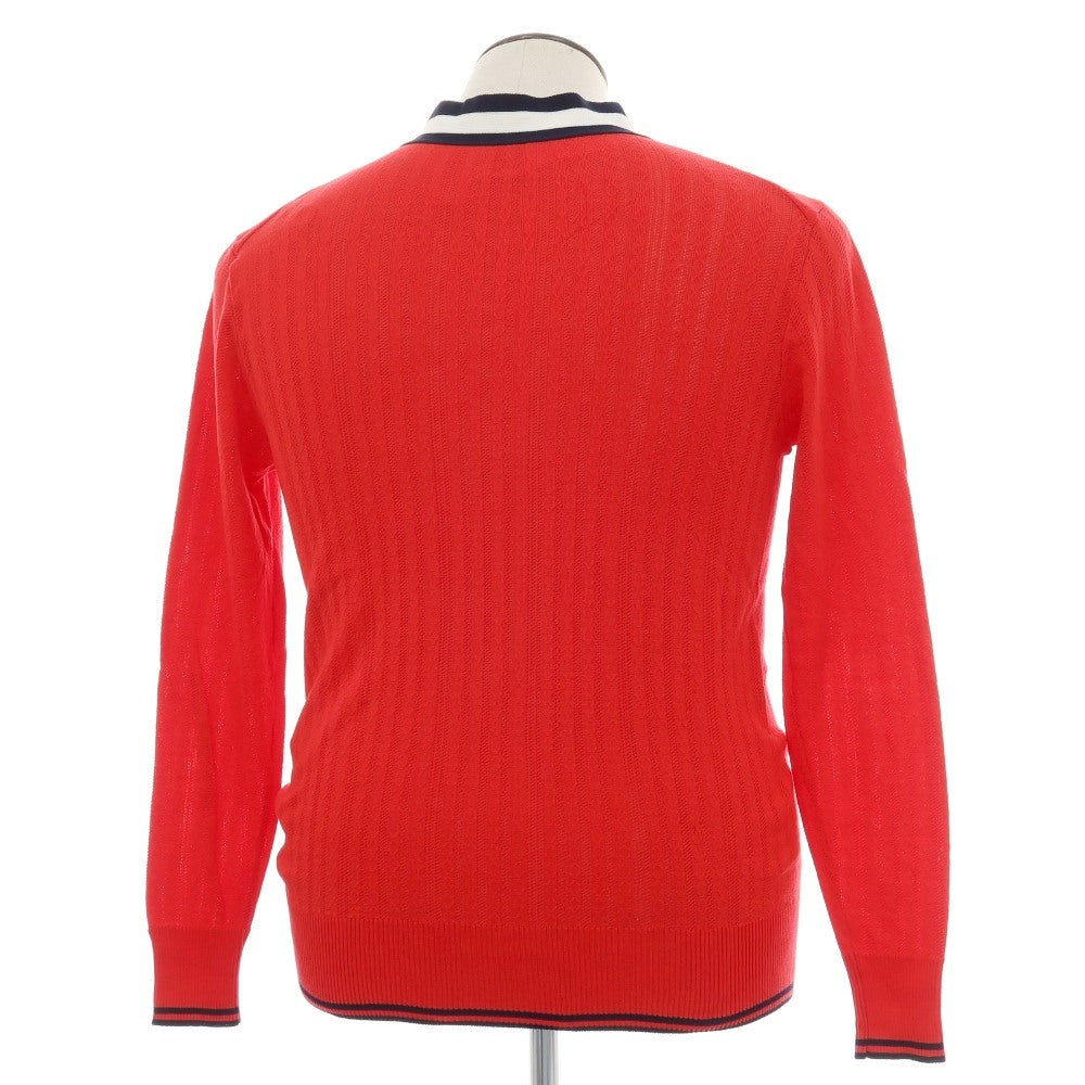 【中古】ルトロワ Letroyes コットン チルデン ニット カーディガン レッド【サイズ4】【 状態ランクB 】【 メンズ 】