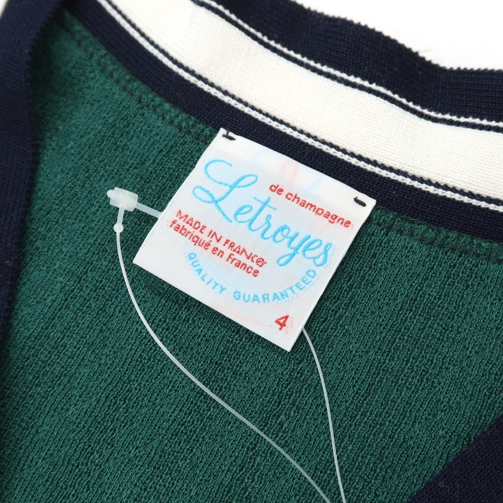 【中古】ルトロワ Letroyes コットン チルデン ニット カーディガン グリーン【サイズ4】【 状態ランクB 】【 メンズ 】