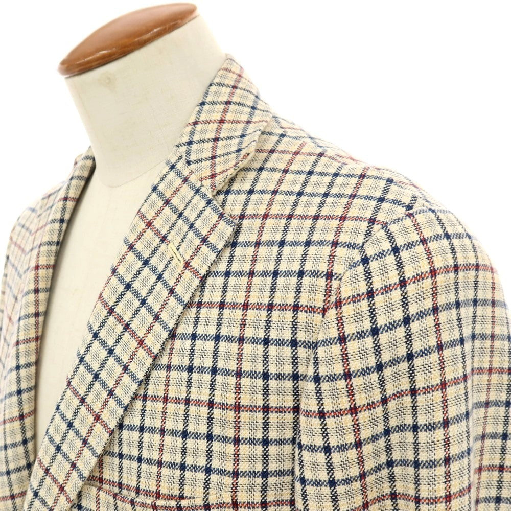 【中古】ベルベスト Belvest ウールシルクリネン チェック 3B テーラードジャケット ベージュxネイビー【サイズ46】【 状態ランクB 】【 メンズ 】