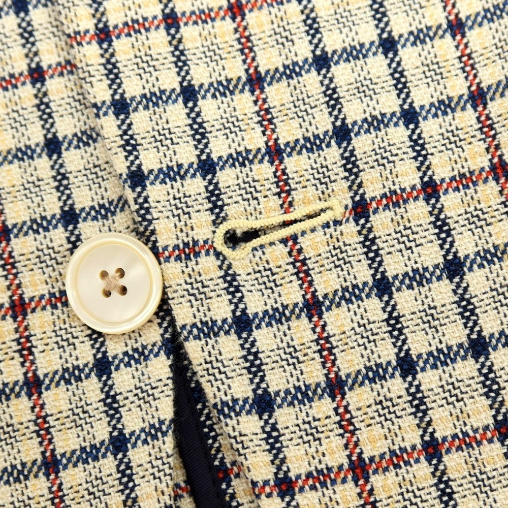 【中古】ベルベスト Belvest ウールシルクリネン チェック 3B テーラードジャケット ベージュxネイビー【サイズ46】【 状態ランクB 】【 メンズ 】