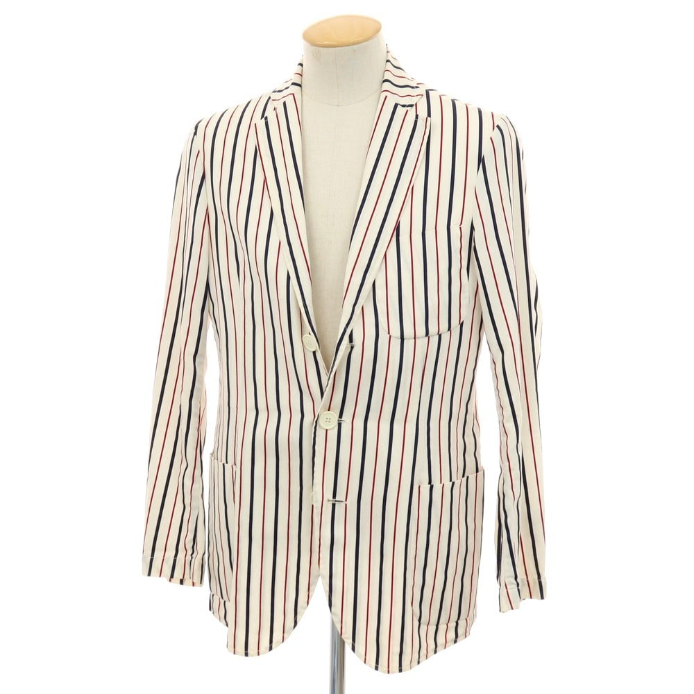 【中古】オリアン ORIAN コットン ストライプ 3B カジュアルジャケット オフホワイトxネイビー×レッド【サイズ44】【 状態ランクC 】【 メンズ 】