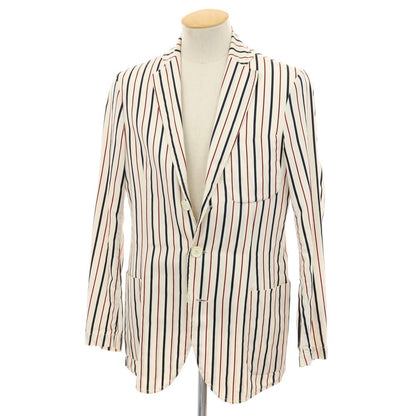 【中古】オリアン ORIAN コットン ストライプ 3B カジュアルジャケット オフホワイトxネイビー×レッド【サイズ44】【 状態ランクC 】【 メンズ 】