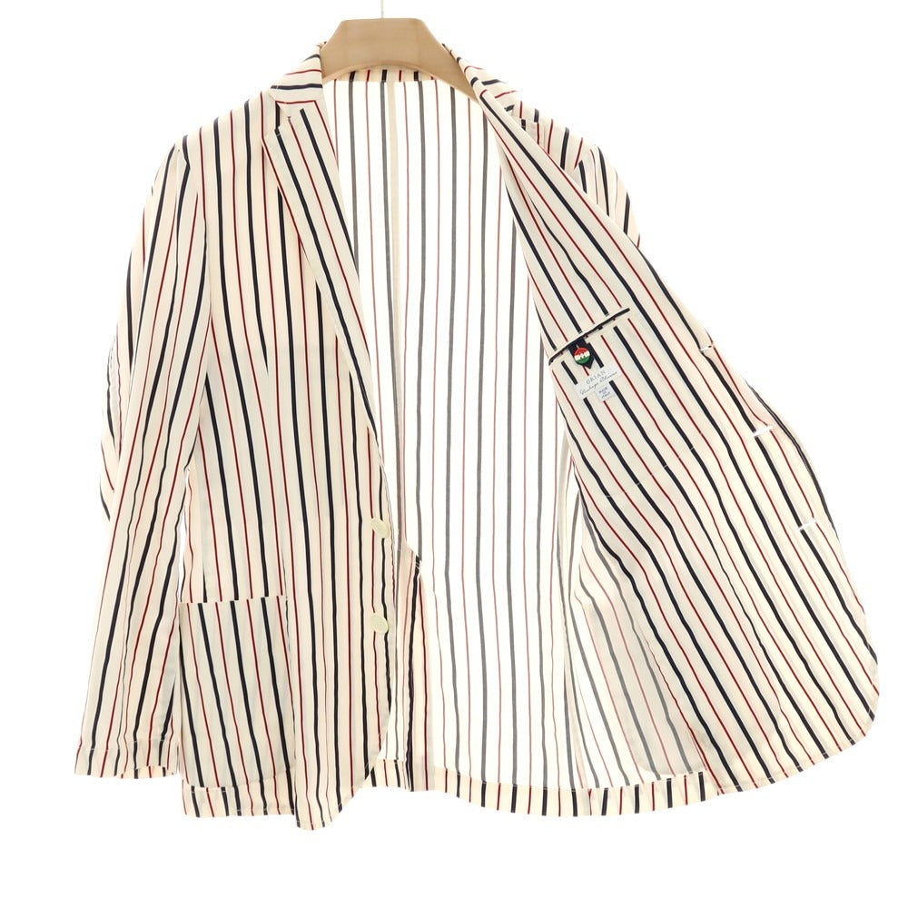 【中古】オリアン ORIAN コットン ストライプ 3B カジュアルジャケット オフホワイトxネイビー×レッド【サイズ44】【 状態ランクC 】【 メンズ 】