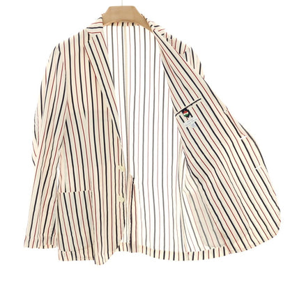 【中古】オリアン ORIAN コットン ストライプ 3B カジュアルジャケット オフホワイトxネイビー×レッド【サイズ44】【 状態ランクC 】【 メンズ 】