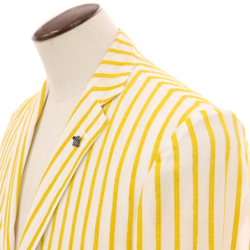 【中古】ジーステージ g-stage コットン ストライプ 2B カジュアルジャケット ホワイトxイエロー【サイズ50】【 状態ランクB 】【 メンズ 】