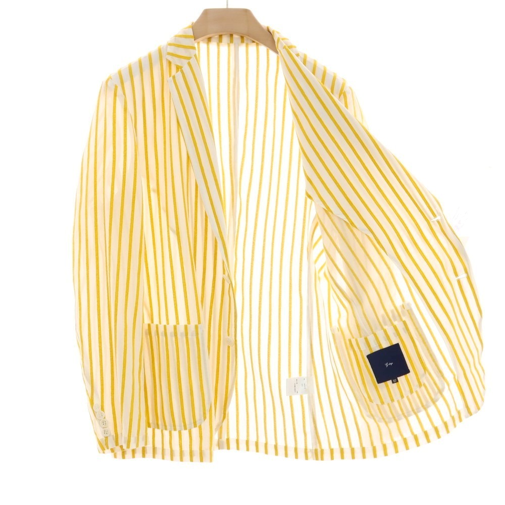 【中古】ジーステージ g-stage コットン ストライプ 2B カジュアルジャケット ホワイトxイエロー【サイズ50】【 状態ランクB 】【 メンズ 】