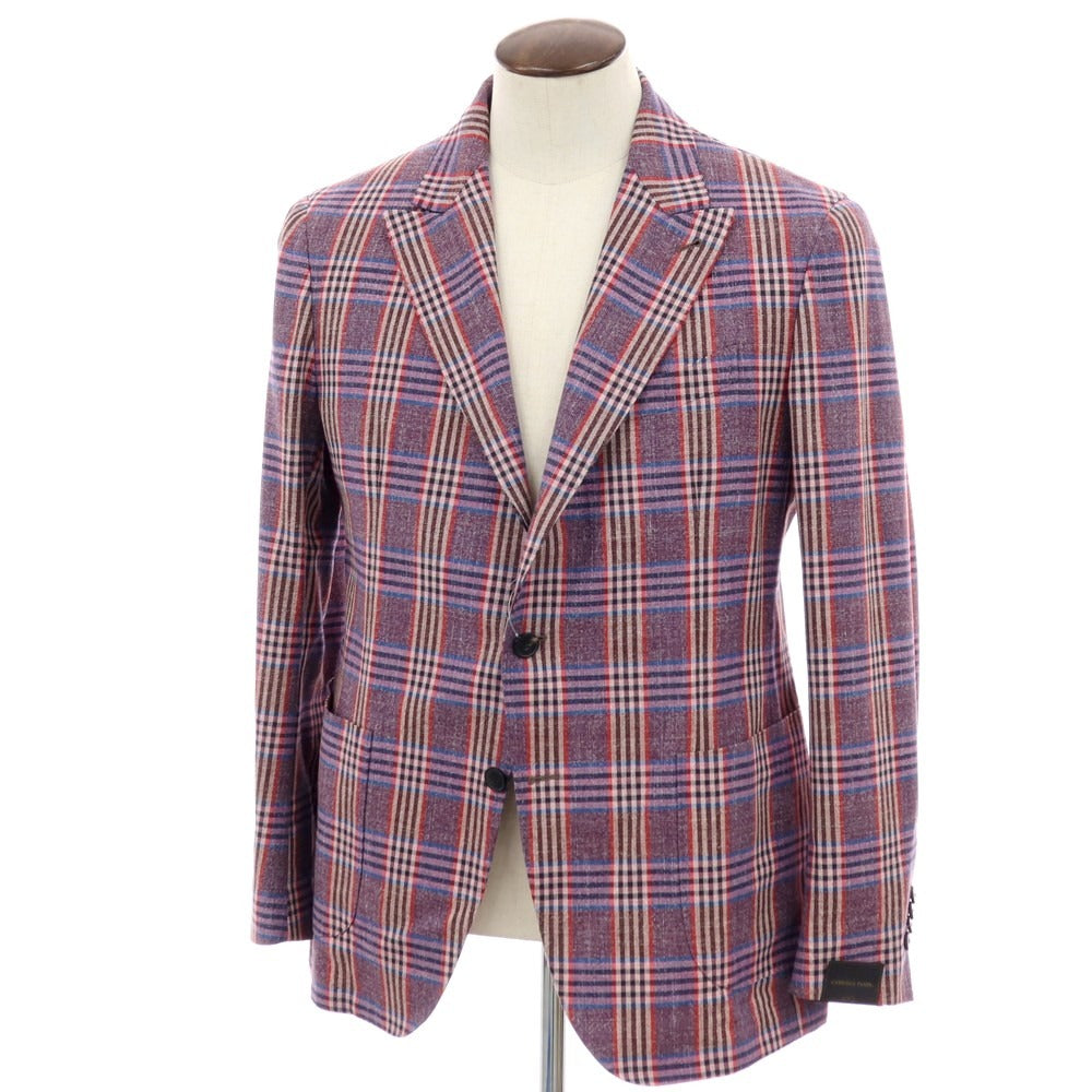 【中古】【未使用】ガブリエレ パジーニ Gabriele Pasini コットンウール チェック 3B テーラードジャケット パープル【サイズ52】【 状態ランクS 】【 メンズ 】