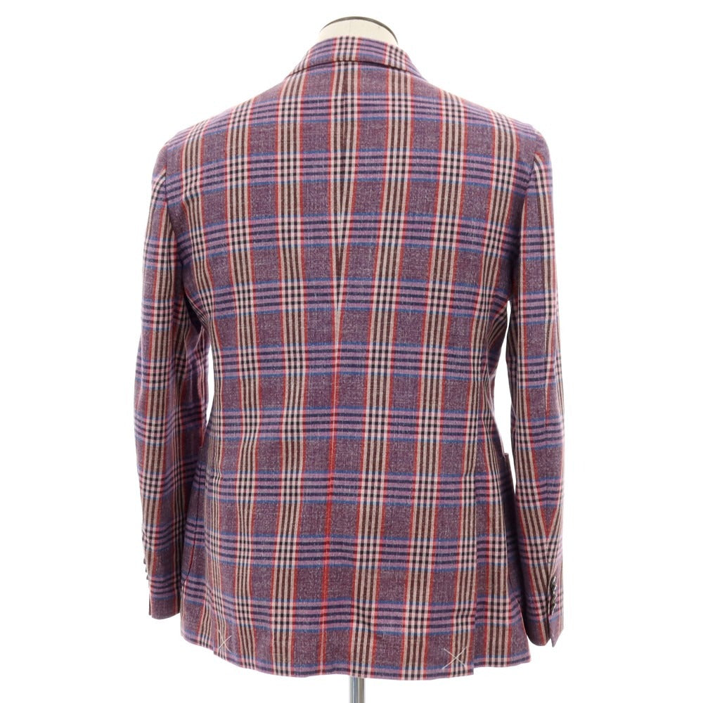 【中古】【未使用】ガブリエレ パジーニ Gabriele Pasini コットンウール チェック 3B テーラードジャケット パープル【サイズ52】【 状態ランクS 】【 メンズ 】
