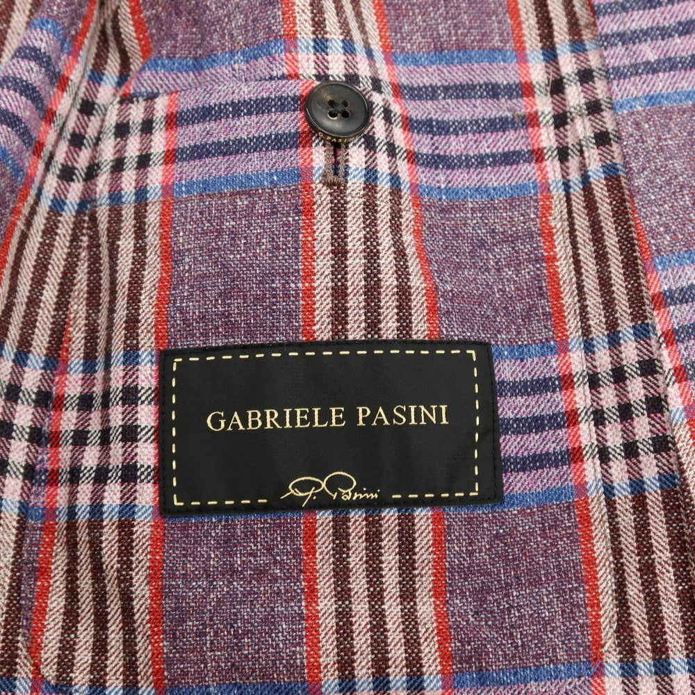 【中古】【未使用】ガブリエレ パジーニ Gabriele Pasini コットンウール チェック 3B テーラードジャケット パープル【サイズ52】【 状態ランクS 】【 メンズ 】