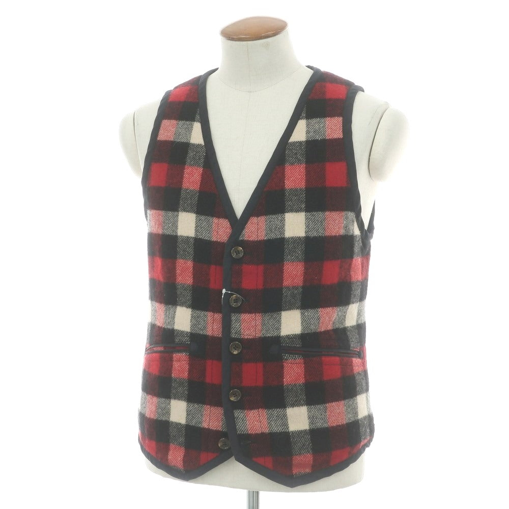 【中古】ウールリッチ WOOLRICH BEBOP ウールナイロン チェック カジュアル系ジレ ベスト レッド【 サイズ2 】【 状態ランクB 】【 メンズ 】 [BPD]