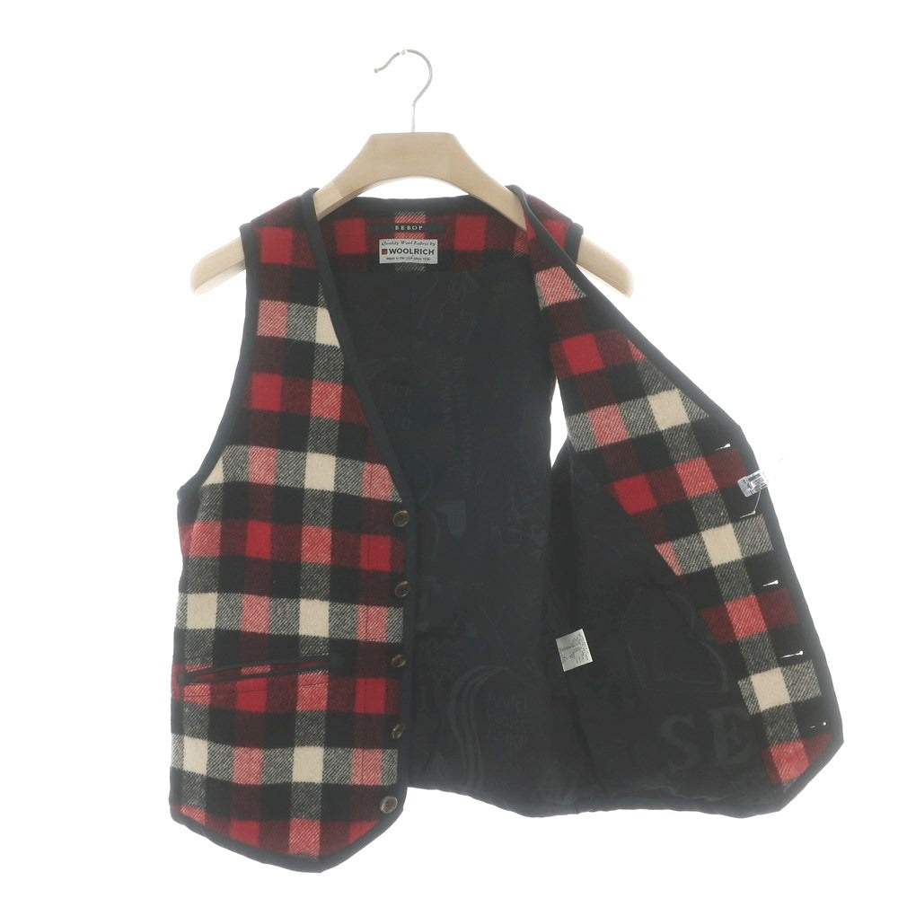 【中古】ウールリッチ WOOLRICH BEBOP ウールナイロン チェック カジュアル系ジレ ベスト レッド【 サイズ2 】【 状態ランクB 】【 メンズ 】 [BPD]