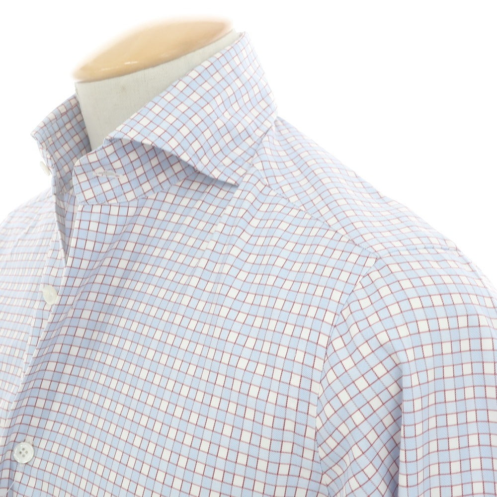 【中古】バルバ ダンディライフ BARBA DANDY LIFE コットン チェック ホリゾンタルカラー カジュアルシャツ ブルー【 36 】【 状態ランクB 】【 メンズ 】