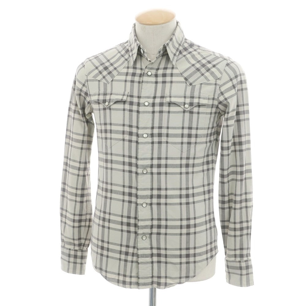 【中古】ダブルアールエル RRL DOUBLE RL コットン チェック レギュラーカラー ウエスタンシャツ グレーxベージュ【 サイズ1 】【 状態ランクC 】【 メンズ 】 [BPD]