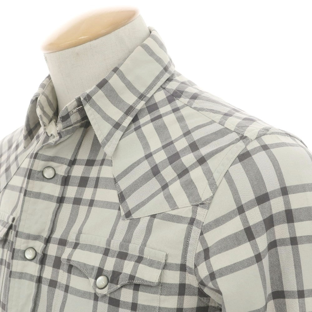 【中古】ダブルアールエル RRL DOUBLE RL コットン チェック レギュラーカラー ウエスタンシャツ グレーxベージュ【 サイズ1 】【 状態ランクC 】【 メンズ 】 [BPD]