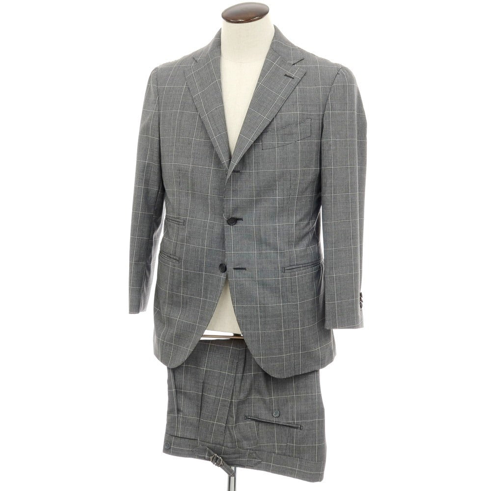 【中古】ティト アレグレット TITO ALLEGRETTO ウール チェック 3つボタンスーツ ライトグレー【 サイズ50 】【 状態ランクB 】【 メンズ 】 [BPD]