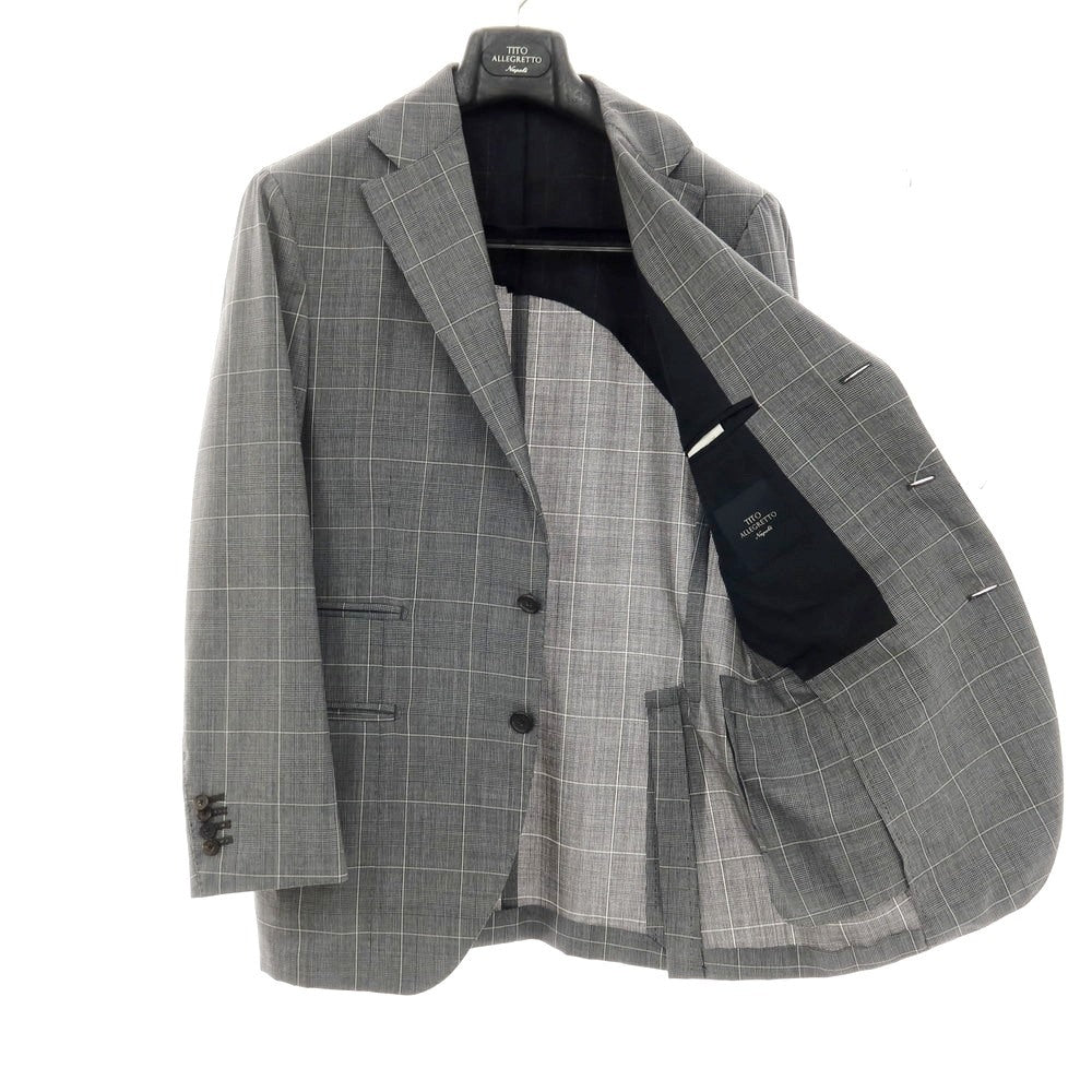 【中古】ティト アレグレット TITO ALLEGRETTO ウール チェック 3つボタンスーツ ライトグレー【サイズ50】【 状態ランクB 】【 メンズ 】