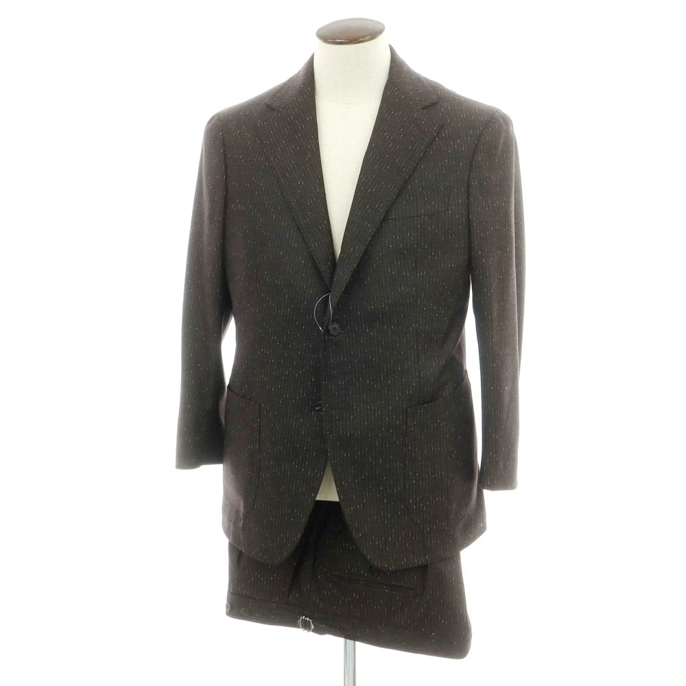 【中古】ティト アレグレット TITO ALLEGRETTO ウール ストライプ 3つボタンスーツ ダークブラウン【 50 】【 状態ランクB 】【 メンズ 】