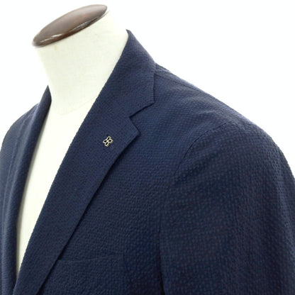 【中古】タリアトーレ TAGLIATORE ストレッチ コットン系 シアサッカー 2B テーラードジャケット ネイビー【サイズ50】【 状態ランクD 】【 メンズ 】