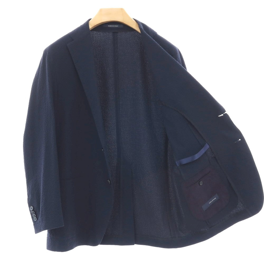 【中古】タリアトーレ TAGLIATORE ストレッチ コットン系 シアサッカー 2B テーラードジャケット ネイビー【サイズ50】【 状態ランクD 】【 メンズ 】