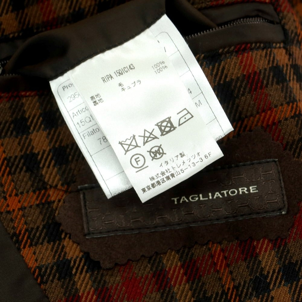 【中古】タリアトーレ TAGLIATORE ウール チェック ダブルブレストコート ブラウンxレッド【 46 】【 状態ランクC 】【 メンズ 】