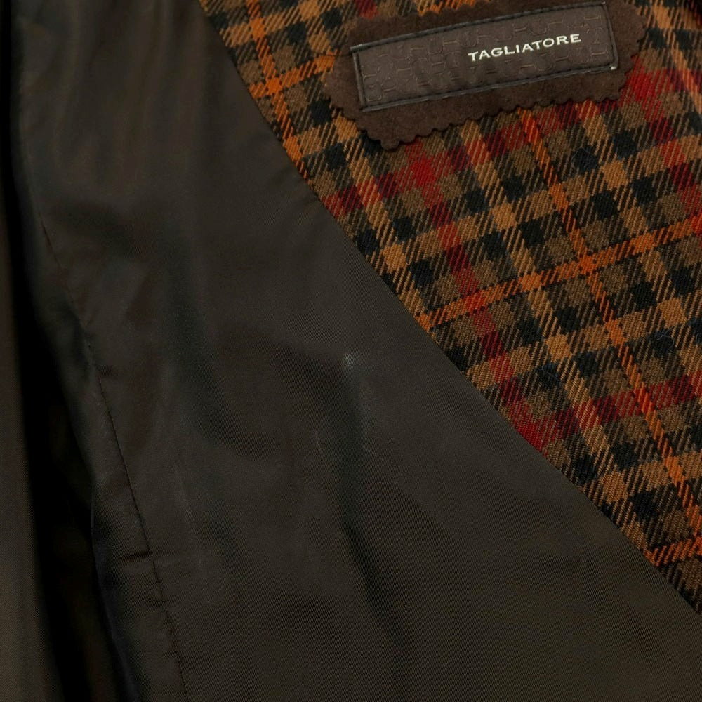 【中古】タリアトーレ TAGLIATORE ウール チェック ダブルブレストコート ブラウンxレッド【 46 】【 状態ランクC 】【 メンズ 】