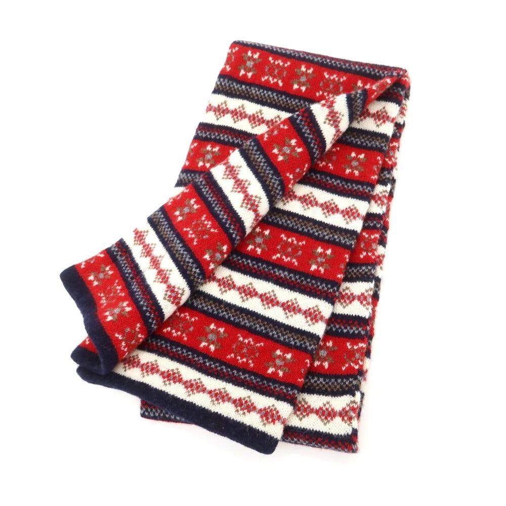 【中古】インバーアラン INVERALLAN ウール系 ニット フェアアイル柄 マフラー レッドxホワイト【 状態ランクB 】【 メンズ 】