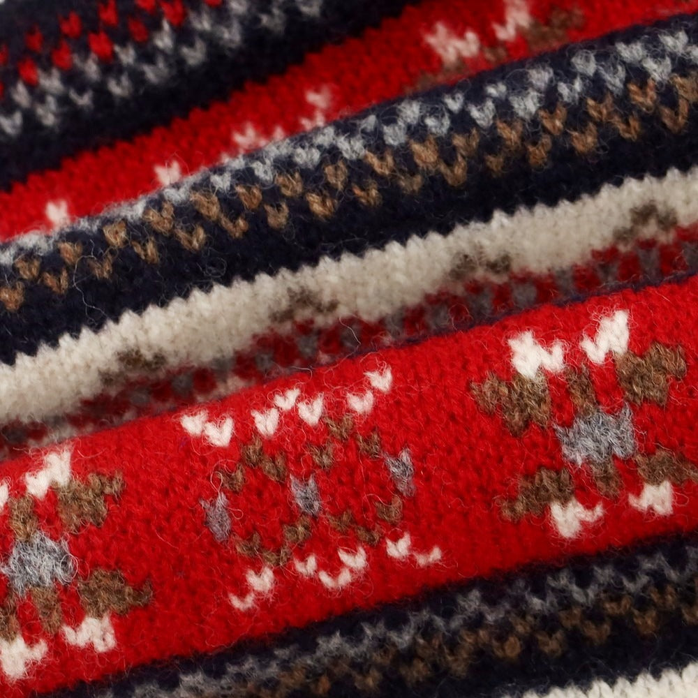 【中古】インバーアラン INVERALLAN ウール系 ニット フェアアイル柄 マフラー レッドxホワイト【 状態ランクB 】【 メンズ 】