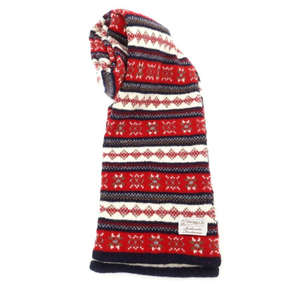 【中古】インバーアラン INVERALLAN ウール系 ニット フェアアイル柄 マフラー レッドxホワイト【 状態ランクB 】【 メンズ 】