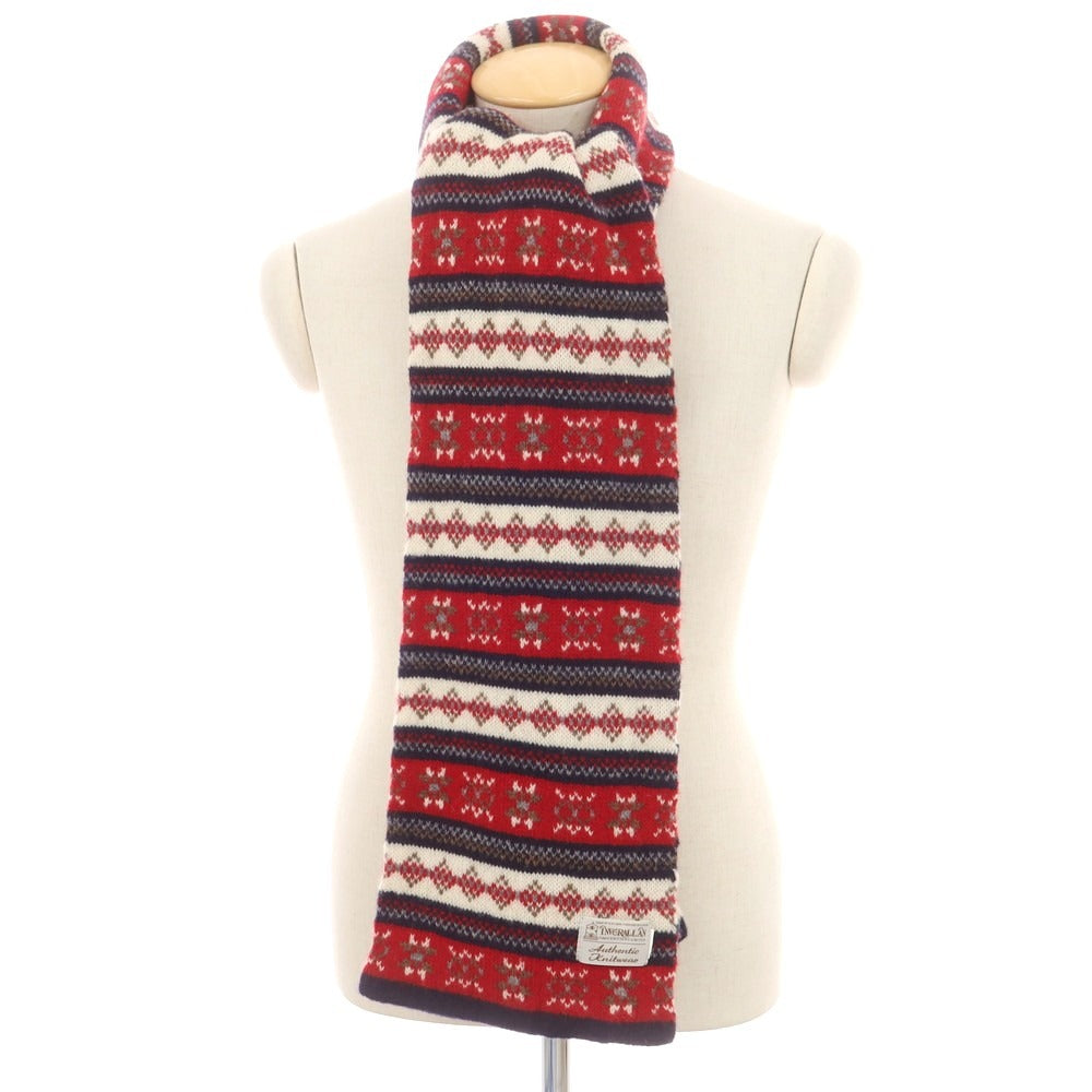 【中古】インバーアラン INVERALLAN ウール系 ニット フェアアイル柄 マフラー レッドxホワイト【 状態ランクB 】【 メンズ 】