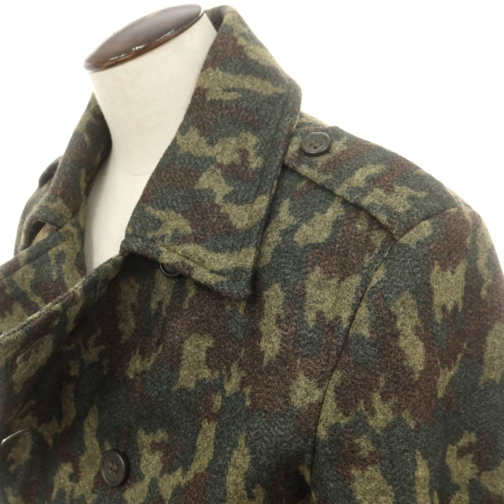 【中古】ジャンカルロロッシ GIAN CARLO ROSSI ポリエステルコットン カモフラージュ柄 ピーコート オリーブ【サイズ54】【 状態ランクB 】【 メンズ 】[CPD]