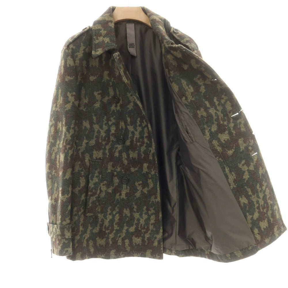 【中古】ジャンカルロロッシ GIAN CARLO ROSSI ポリエステルコットン カモフラージュ柄 ピーコート オリーブ【サイズ54】【 状態ランクB 】【 メンズ 】[CPD]