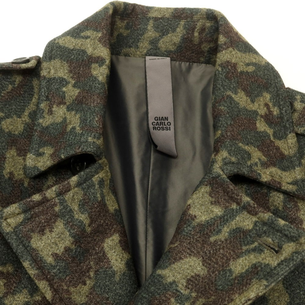 【中古】ジャンカルロロッシ GIAN CARLO ROSSI ポリエステルコットン カモフラージュ柄 ピーコート オリーブ【サイズ54】【 状態ランクB 】【 メンズ 】[CPD]