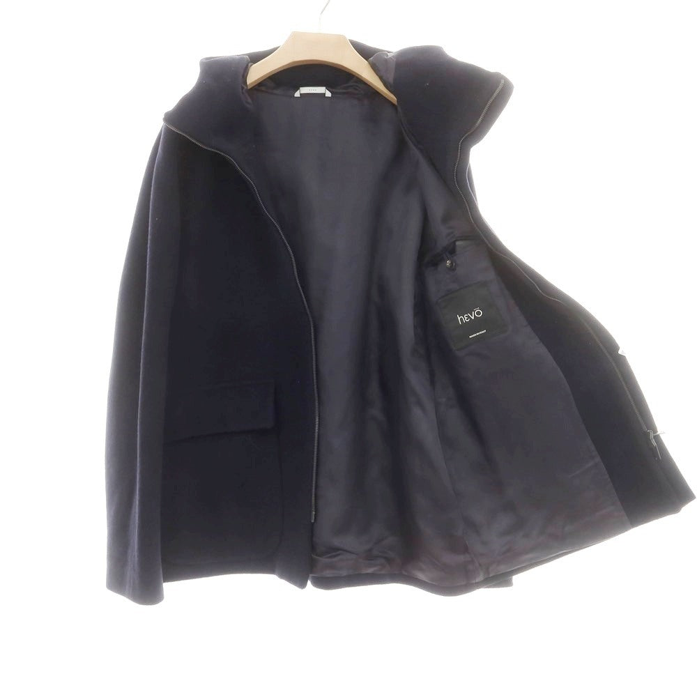 【中古】イーヴォ Hevo ウールポリエステルナイロン ダブルジップ フーデッドブルゾン ネイビー【サイズ54】【 状態ランクB 】【 メンズ 】[CPD]