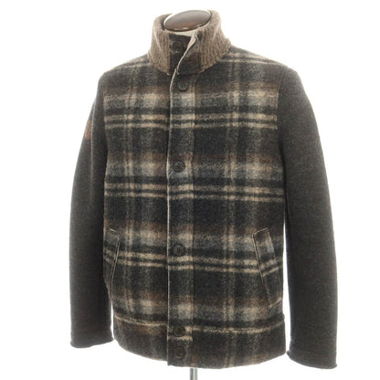 【中古】フレッド メロー Fred Mello ウールポリエステルアクリル チェック スタンドカラー ニットブルゾン ダークグレーxベージュ【 XXL 】【 状態ランクB 】【 メンズ 】