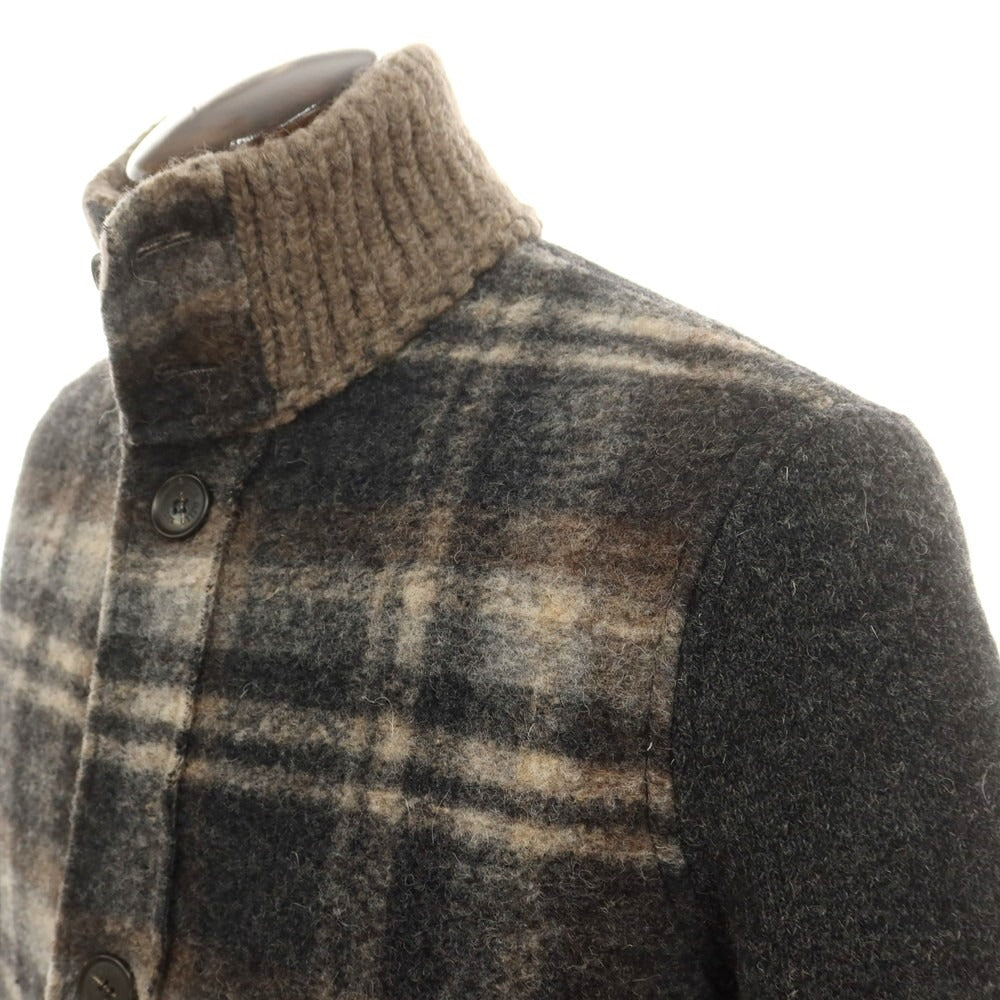 【中古】フレッド メロー Fred Mello ウールポリエステルアクリル チェック スタンドカラー ニットブルゾン ダークグレーxベージュ【 XXL 】【 状態ランクB 】【 メンズ 】